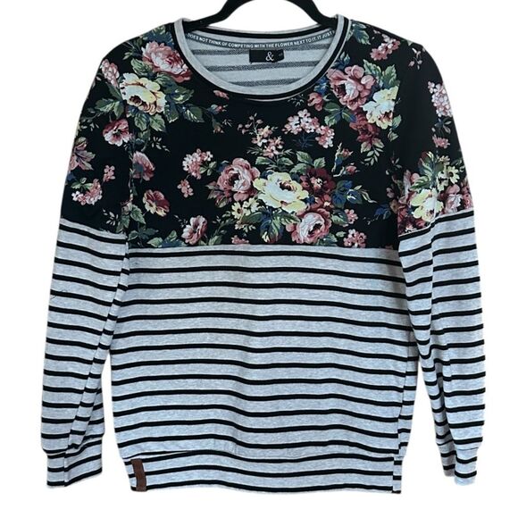 Ampersand Womens Accent Pullover Crew Neck Sweatshirt - Midnight Floral. Size S - Picture 2 of 8